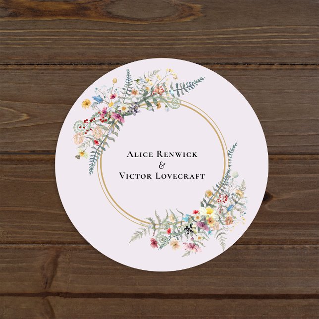 Boho-Wildflower-Lavendel-Hochzeitsumschlagsiegel Runder Aufkleber (Von Creator hochgeladen)