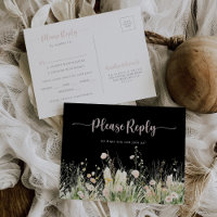 Boho Wildflower noir Choix de menu RSVP 