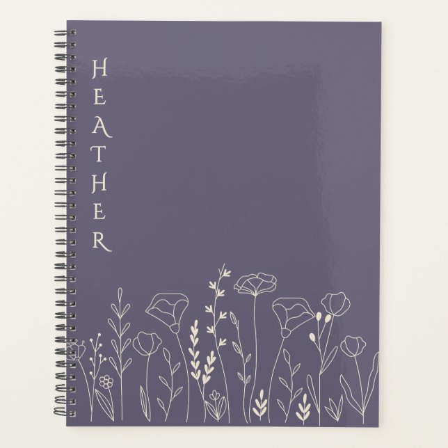 Boho-Wildflower-Personalisiertes-Graues-Geschenk-f Planer (Vorderseite)