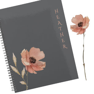 Boho Wildflower Personalisiertes Graues Geschenk f Planer