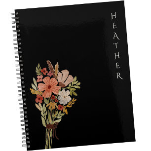 Boho Wildflower Personalisiertes Schwarzes Geschen Planer