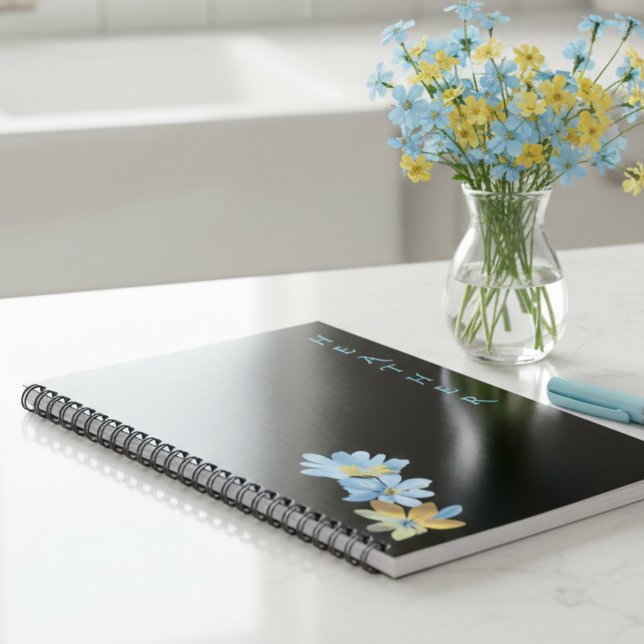 Boho Wildflower Personalized Black Gift for Her Notizblock (Von Creator hochgeladen)