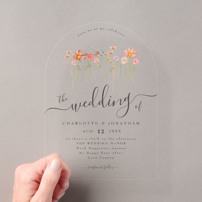 Boho Wildflower Pink Orange Yellow Rust Wedding Acryleinladungen (Insitu (Handheld))