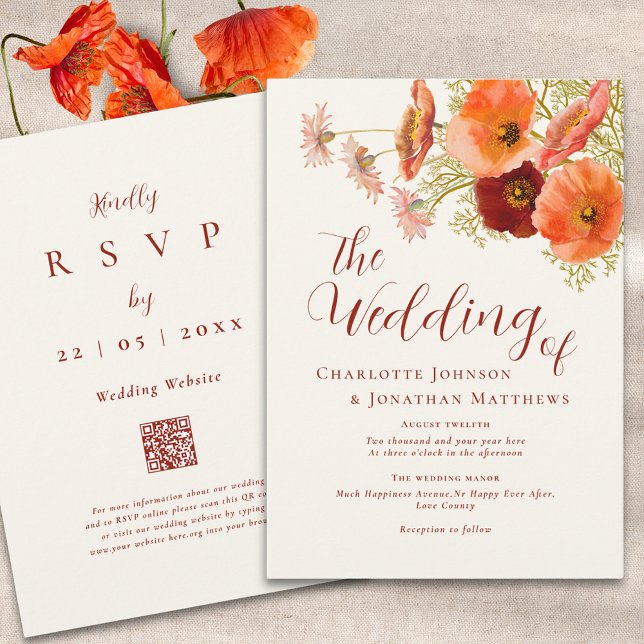 Boho Wildflower QR-Code Hochzeit Einladung (Elegant boho wildflower wedding qr code fall invitation )