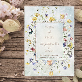 Boho Wildflower Rustic Green Wedding Folieneinladung