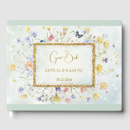 Boho Wildflower Rustic Green Wedding Gästebuch