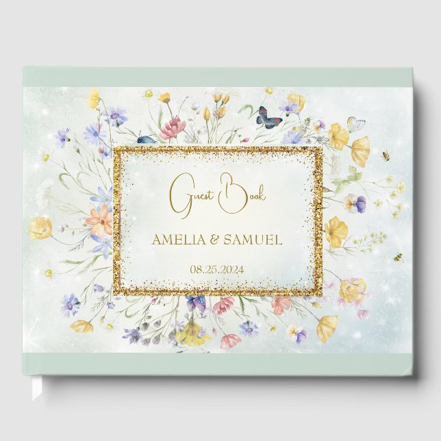 Boho Wildflower Rustic Green Wedding Gästebuch (Vorderseite)