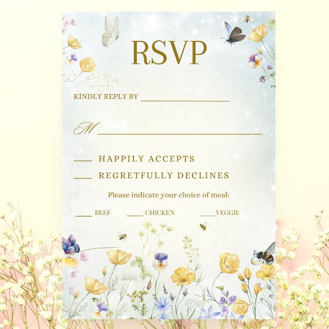 Boho Wildflower Rustic Green Wedding RSVP Card (Von Creator hochgeladen)