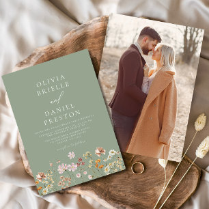 Boho-Wildflower-Sage-Grün-Foto-Gartenhochzeit Einladung