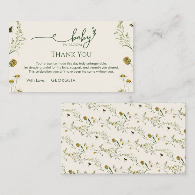 Boho Wildflower Thank You Enclosure Card  Begleitkarte (Vorne/Hinten)