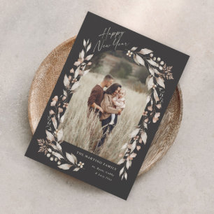 Boho-Wildflower-Torbogen-Foto Neujahr Magnetkarte