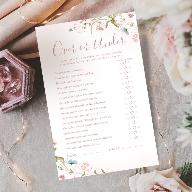 Boho Wildflower Über- oder Unter-Spiel für den Bra (Boho Wildflower Over or Under bridal shower game)