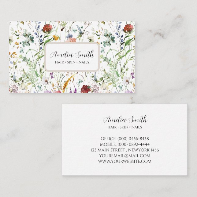 Boho Wildflower Watercolor Spring  Flower Visitenkarte (Vorne/Hinten)