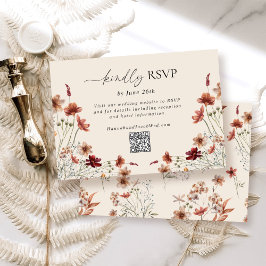 Boho Wildflower Wedding QR Code RSVP Karte