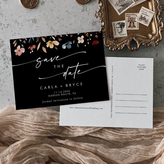 Boho Wildflower Wedding Save the Date Postcard Einladungspostkarte (Von Creator hochgeladen)