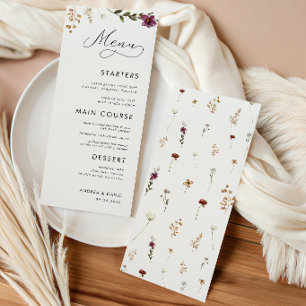 Boho Wildflowers Crème Ivoire Menu Mariage Trois P