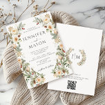 Boho Winter Christmas Gold Blumenzeremonie Einladung<br><div class="desc">Tauchen Sie ein in raffinierte Eleganz mit unserer eleganten böhmischen rustikalen Winterhochzeit-Einladung. Mit einem anmutigen Kranz inmitten von Kiefernästen,  goldenen Schneeflocken und zarten Blume der Rose ist diese Einladung ideal für botanische Weihnachtsfeiern. Es enthält ein Monogramm und einen QR-Code für Ihre Hochzeitswebsite und fügt eine moderne Touch hinzu.</div>
