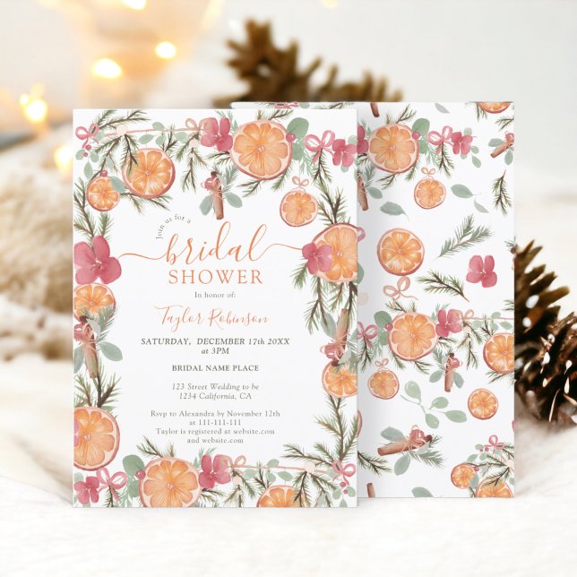 Boho Winter Dried Citrus Floral Brautparty Einladung (Boho Winter Dried Citrus Floral Bridal Shower Invitation)