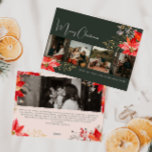 Boho Winter Floral Frohe Weihnachten Fünf Foto<br><div class="desc">Diese boho Winter floral Frohe Weihnachten fünf Foto-Urlaubskarte hat ein skurriles und elegantes Design mit lebhaften Aquarellbildern von roten und rosa Poinsettien und zartem Wintergarten. Die farbenfrohe Farbpalette der Karte mit ihren rostigen Rose- und Goldakzenten verleiht einer modernen Urlaubssästhetik mit schicken botanischen Elementen wie Pinien, Heiligenbeeren und Winterbeeren eine boho-Touch....</div>