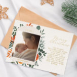 Boho Winter Floral Long Message Christmas Folien Feiertagskarte<br><div class="desc">Terrakotta und aquamarine Blumenakzente verleihen diesen Weihnachtskarten eine klassische Eleganz. Verwenden Sie die Personalisierungsfunktion,  um die Details zu bearbeiten und eine Nachricht oder ein Familienupdate hinzuzufügen.</div>