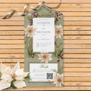 Boho Winter Greenery Boughs Sage Green QR Code All In One Einladung