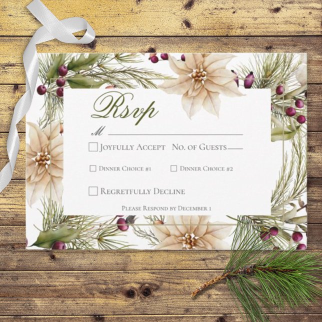 Boho Winter Greenery Boughs White RSVP Karte (Von Creator hochgeladen)