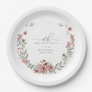 Boho Winter Greenery Red Floral 19. Geburtstag Pappteller