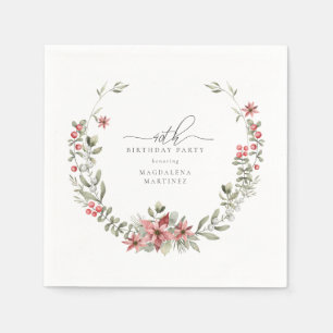 Boho Winter Greenery Red Floral 40. Geburtstag Serviette