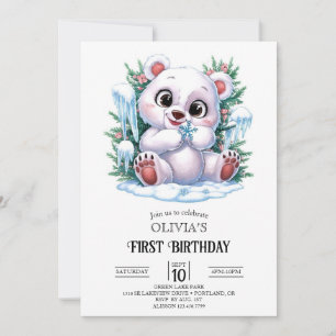Boho Winter Polar Bär 1. Geburtstag digital Einladung