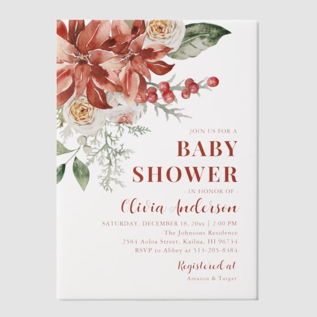 Boho Winter Red Floral Weihnachtsdusche (Vorderseite)
