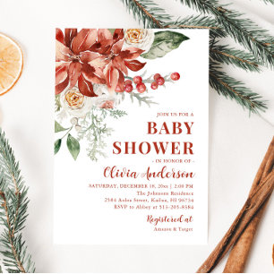 Boho Winter Red Floral Weihnachtsdusche Einladung