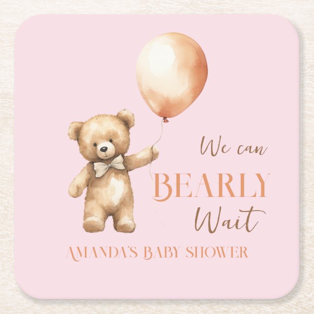 Boho wir können Pink Bear Girl Babydusche warten Rechteckiger Pappuntersetzer (Vorderseite)