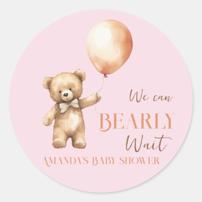 Boho wir können Pink Bear Girl Babydusche warten Runder Aufkleber (Vorderseite)