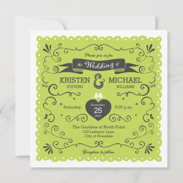 Boho Wirbel, Curls, Banner & Lovebirds Hochzeit (Vorderseite)
