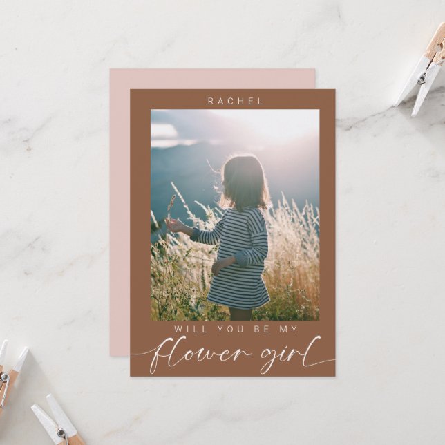 Boho wirst du mein Blumenmädchen Foto Chic sein Einladung (Vorderseite/Rückseite Beispiel)