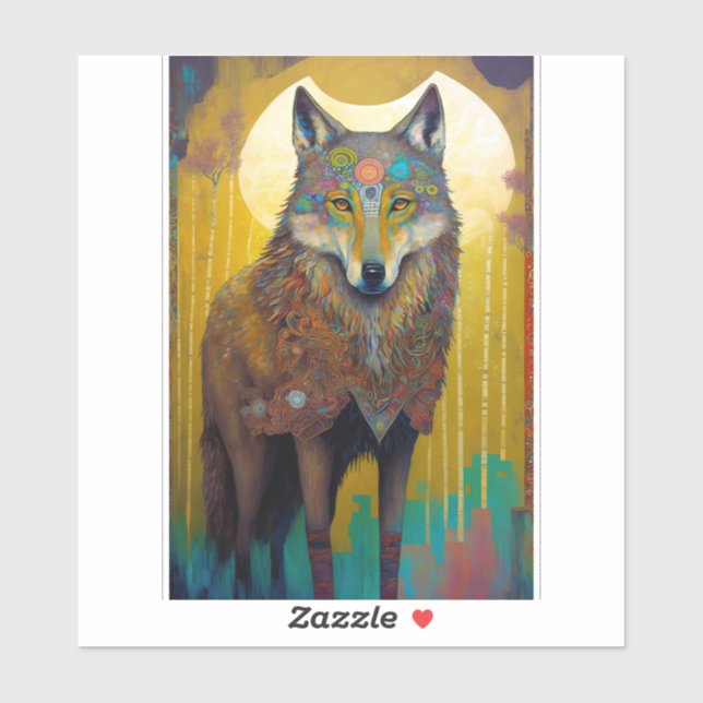 Boho Wolf Surreal Wildlife Art Aufkleber (Blatt)