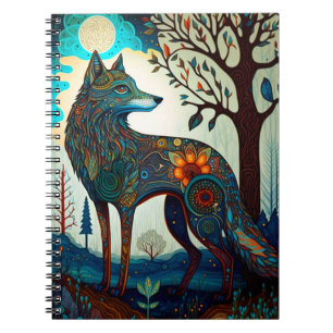 Boho Wolf Surreal Wildlife Art Notebook Notizblock