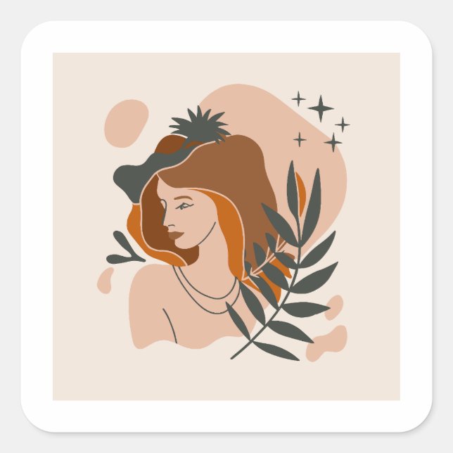 Boho Woman Stars Quadratischer Aufkleber (Vorderseite)