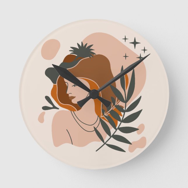 Boho Woman Stars Runde Wanduhr (Vorderseite)