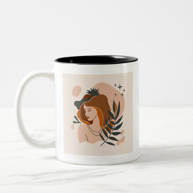 Boho Woman Stars Zweifarbige Tasse (Links)