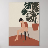 Boho Woman und Monstera Pflanze Sommer Mode
