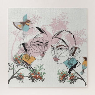 Boho Women African Asian Line Artwork