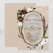 Boho Wood Slice Feather Marsala Floral Wedding in