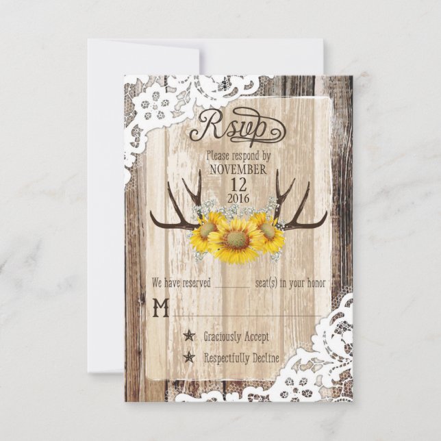 Boho Wood Sunflower Antlers dentelle Russe carte R (Devant)