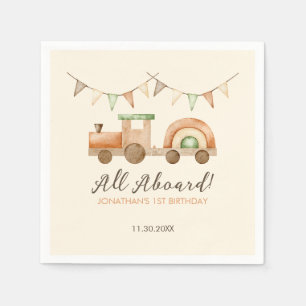 Boho Wood Train Transport Kindergeburtstag Serviette