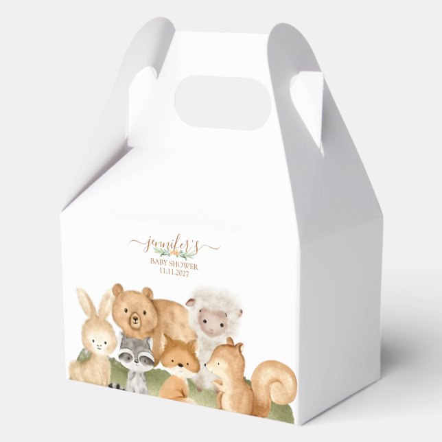 Boho Woodland animals Baby Shower Floral Script Geschenkschachtel (Vorderseite)