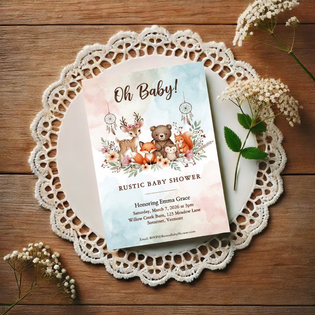 Boho Woodland Animals Baby Shower Invitation (Créateur téléchargé)