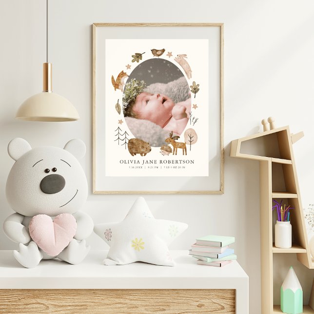 Boho Woodland Animals Baby Stats Foto Kinderzimmer Poster (Von Creator hochgeladen)