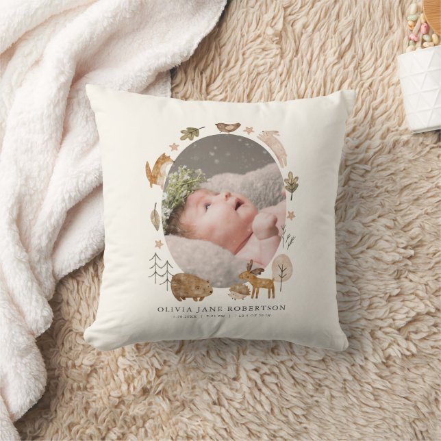 Boho Woodland Animals Baby Stats Foto Kissen (Decke)