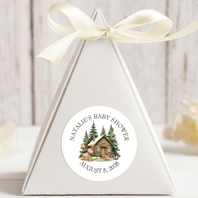 Boho Woodland Animals Babydusche Runder Aufkleber (Von Creator hochgeladen)